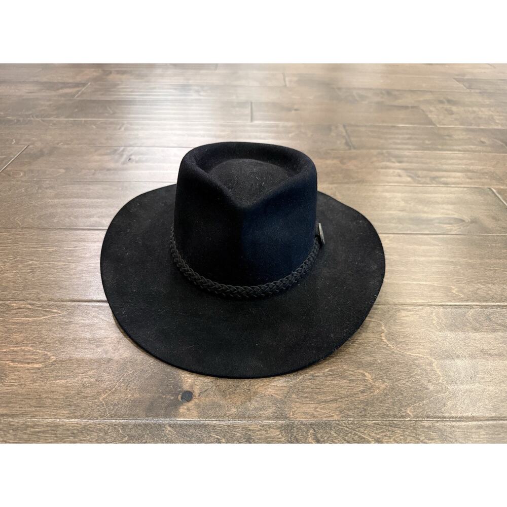 Australian Outback Collection Mens Black Genuine Leather Cowboy Hat Size 7 57 - Picture 2 of 12